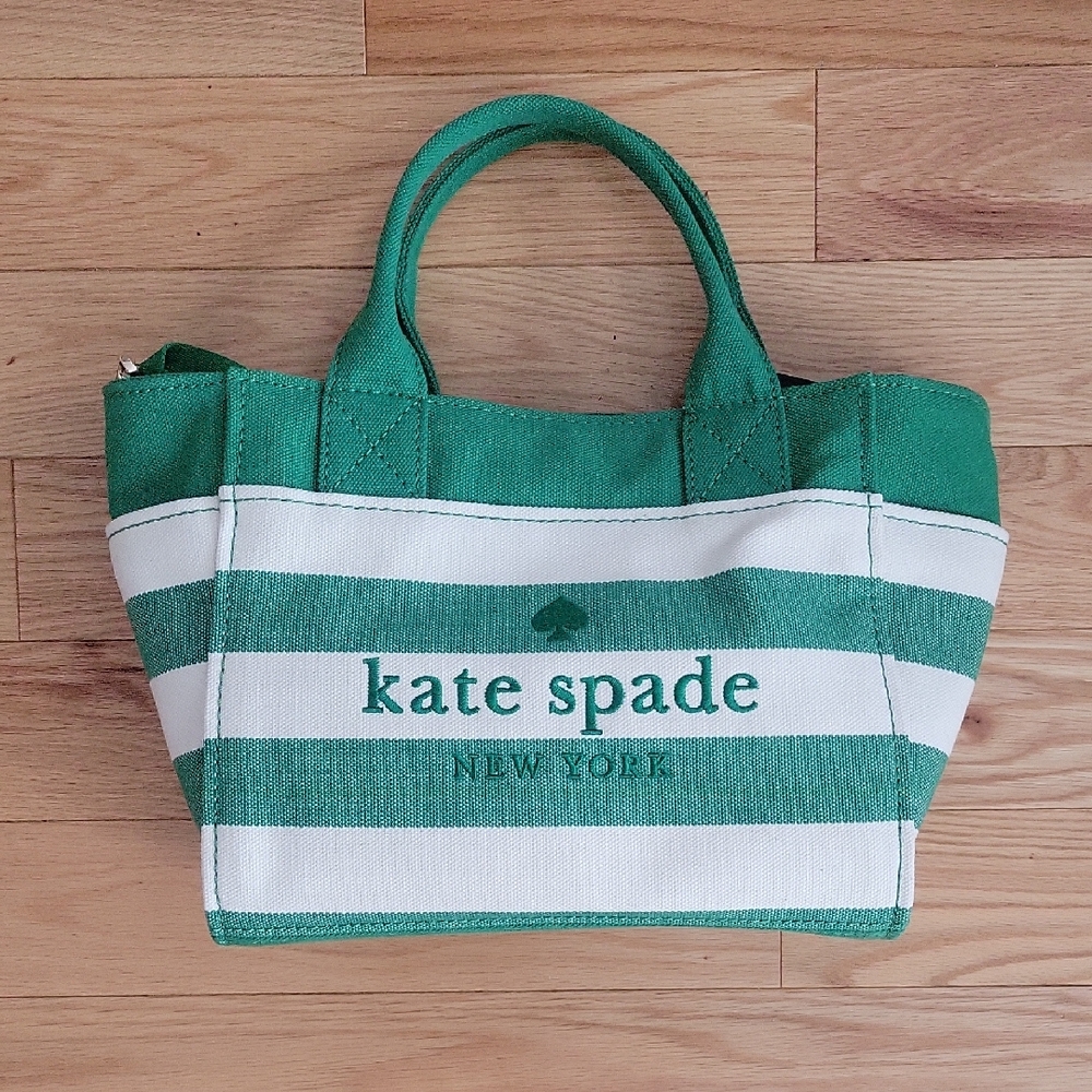 Kate Spade Green and Cream Striped Tote